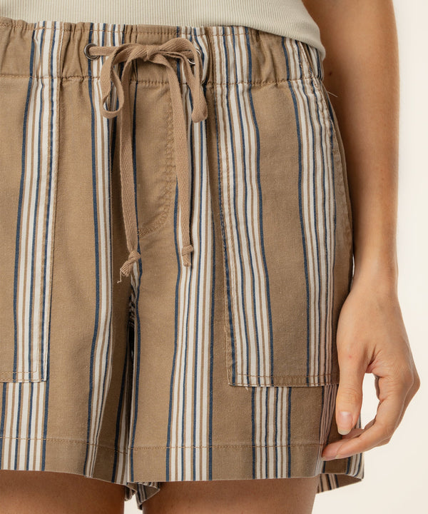 Katana Linen High Rise Short in Tan/Navy