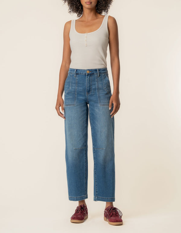 Ashton High Rise Wide Leg Barrel in Prosperous Wash