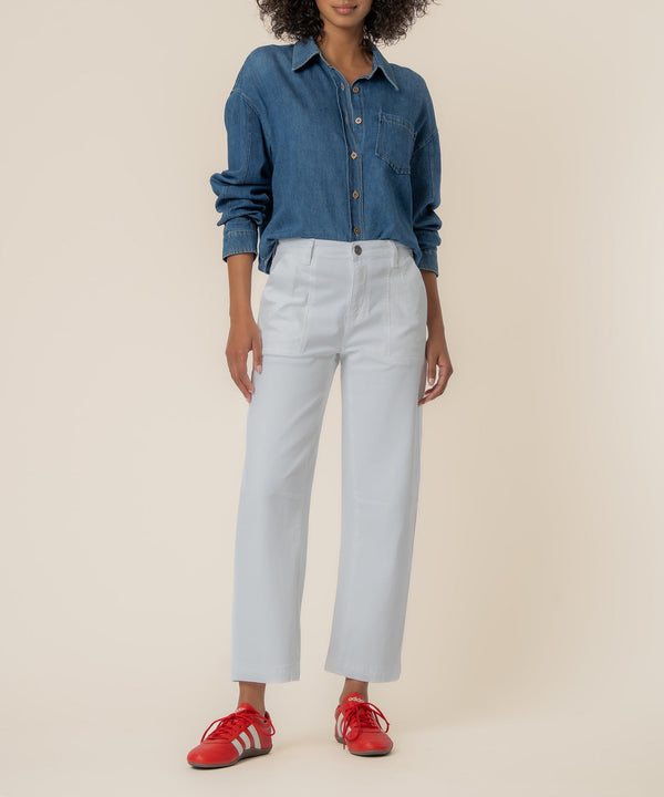 Ashton High Rise Wide Leg Barrel in Optic White