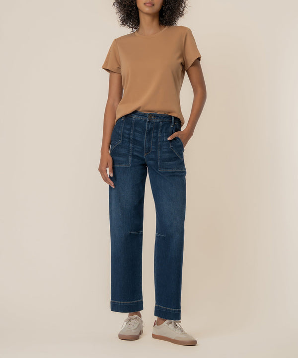 Ashton Wide Leg Barrel in Dark Wash