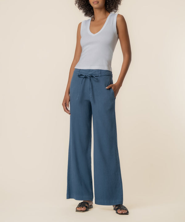 Meg Linen Wide Leg Pant in Coastal Blue