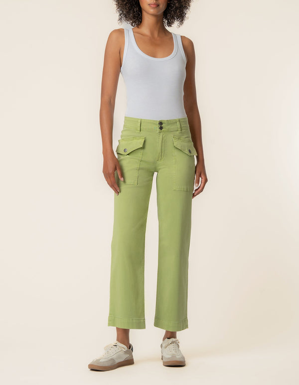 Charlotte Twill High Rise Wide Leg in Green Tea
