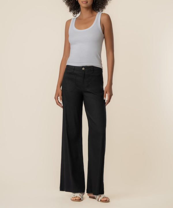 Meg Linen High Rise Wide Leg in Black