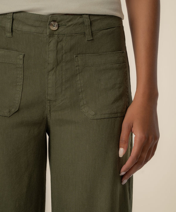Meg Linen High Rise Wide Leg in Forest