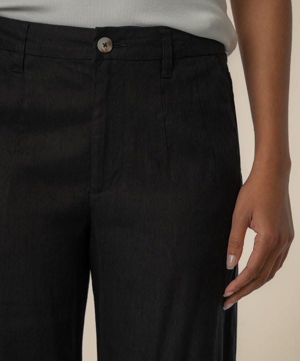 Meg Linen High Rise Wide Straight Leg, Petite in Black