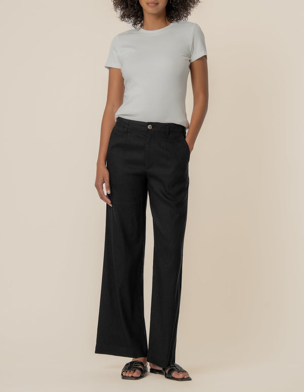 Meg Linen High Rise Wide Straight Leg, Petite in Black