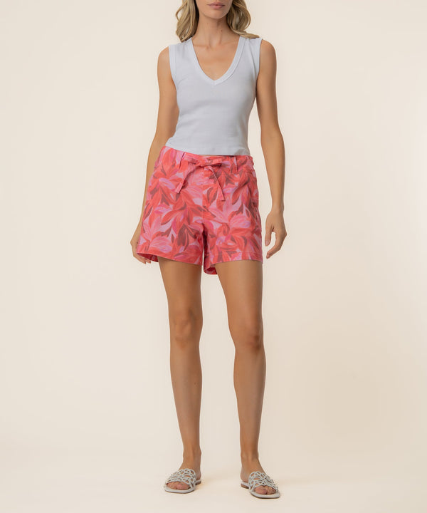 Katie Linen High Rise Short in Red/Fuschia