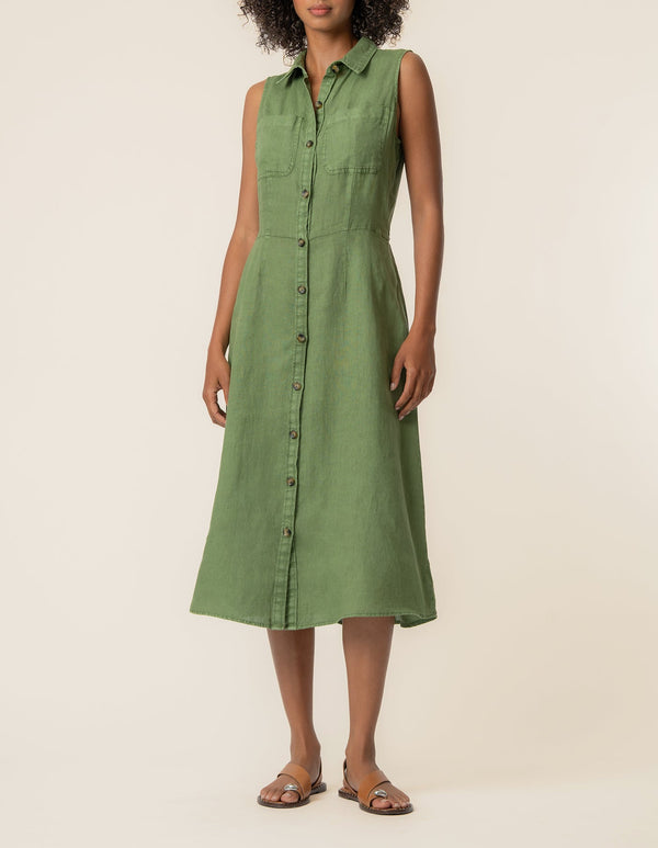 Bowie Linen Dress in Olive
