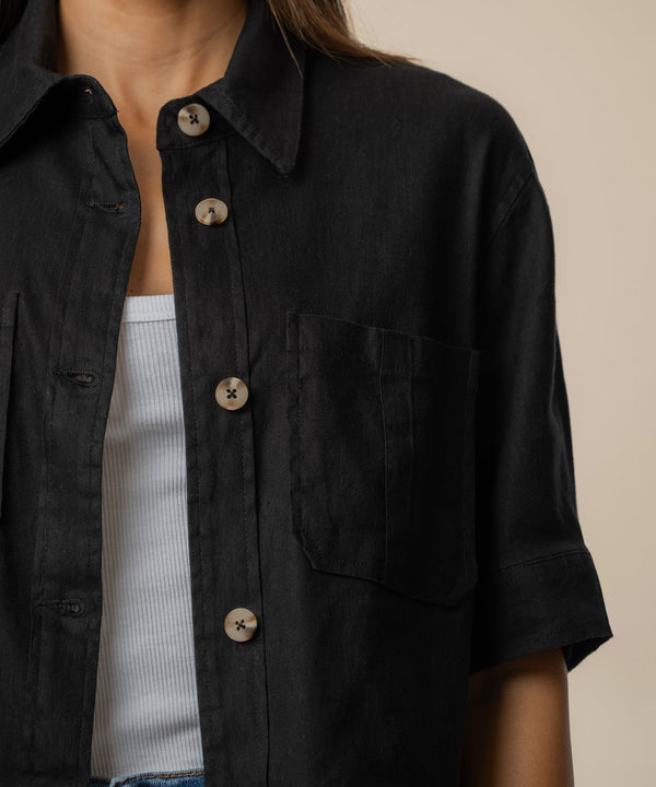 Finly Linen Jacket in Black