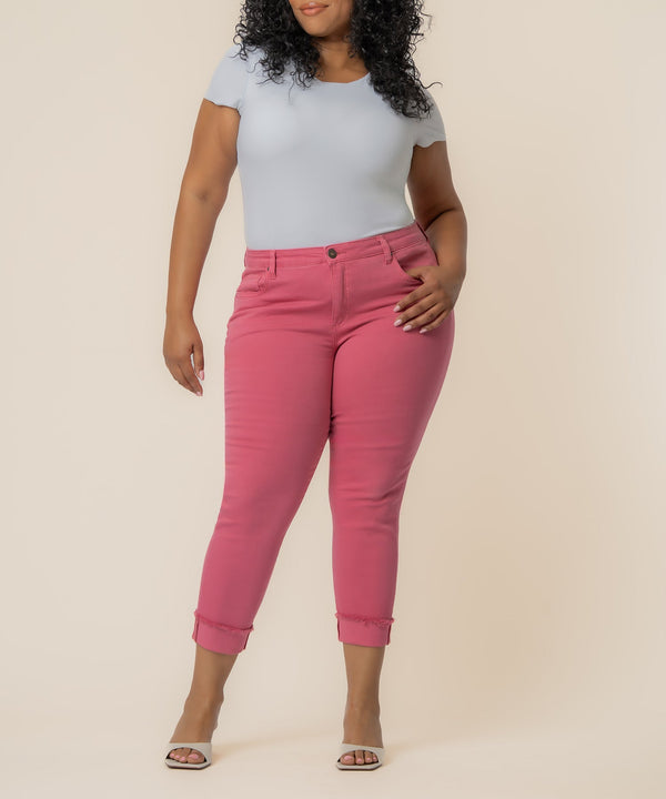 Amy Mid Rise Crop Straight Leg, Plus in Flamingo
