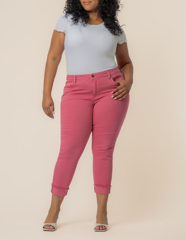 Amy Mid Rise Crop Straight Leg, Plus in Flamingo