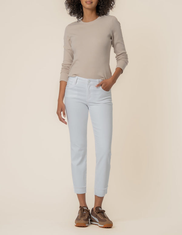 Amy Mid Rise Crop Straight Leg, Petite in Optic White