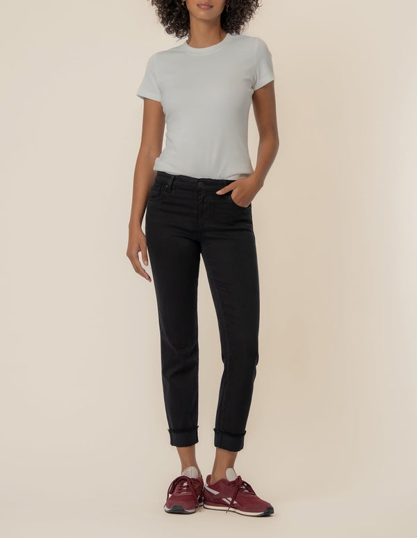 Amy Mid Rise Crop Straight, Petite in Black