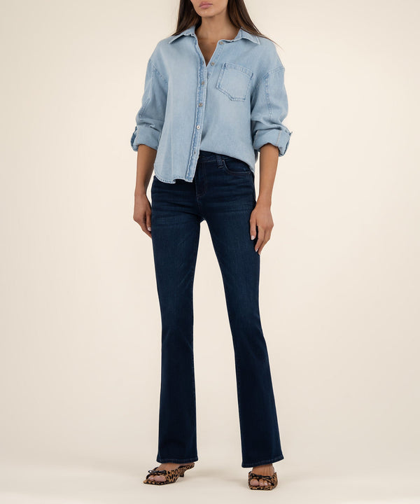 Natalie Mid Rise Flare, Petite in Leading Wash