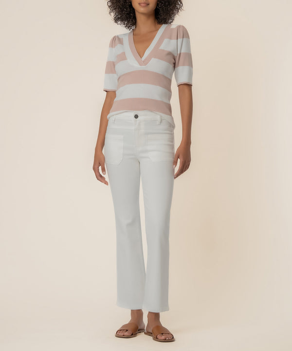 Yona Striped Knit Sweater in White/Blush