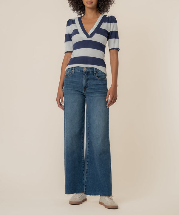 Yona Striped Knit Sweater in White/Navy