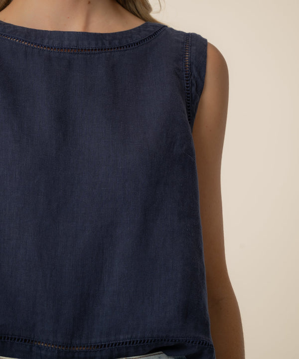 Joanne Sleeveless Crop Top in Ink Blue