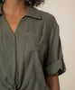 Rebel Linen Knot Front Shirt in Seaweed