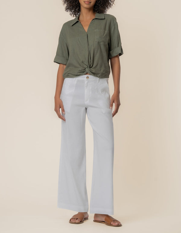 Rebel Linen Knot Front Shirt in Seaweed