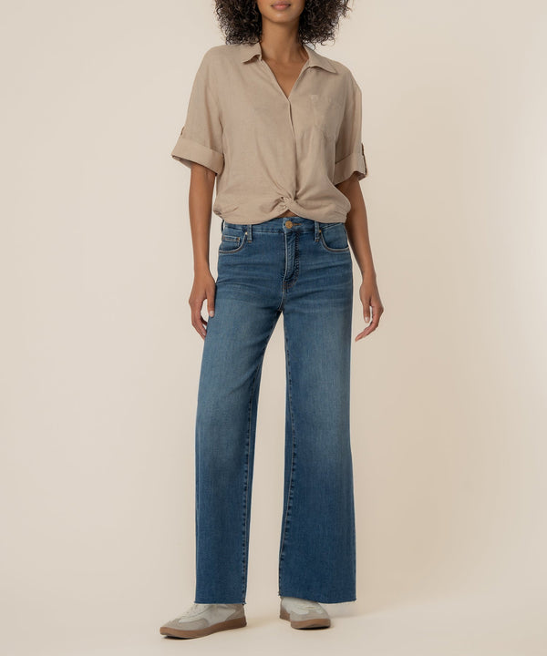 Rebel Linen Knot Front Shirt in Stone