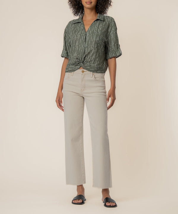 Rebel Linen Knot Front Shirt in Inca Seaweed