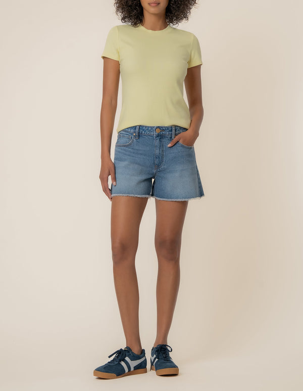 Langley Rib Top in Pastel Yellow