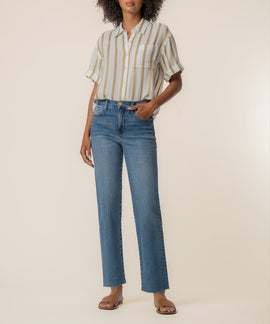 Aida Stripe Top in Golden/Off White