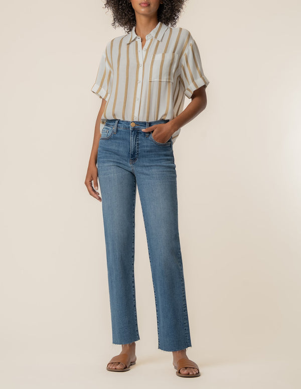 Aida Stripe Top in Golden/Off White