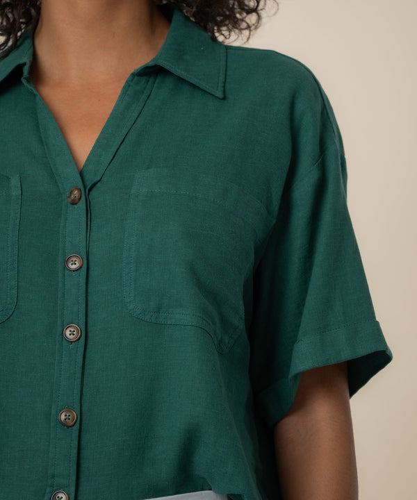 Brianna Linen Boxy Shirt in Jungle