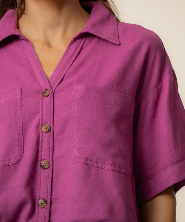 Brianna Linen Boxy Shirt in Magenta