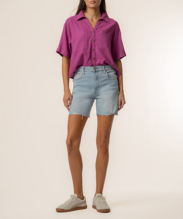 Brianna Linen Boxy Shirt in Magenta
