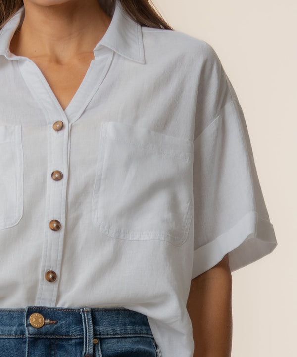Brianna Linen Boxy Shirt in White