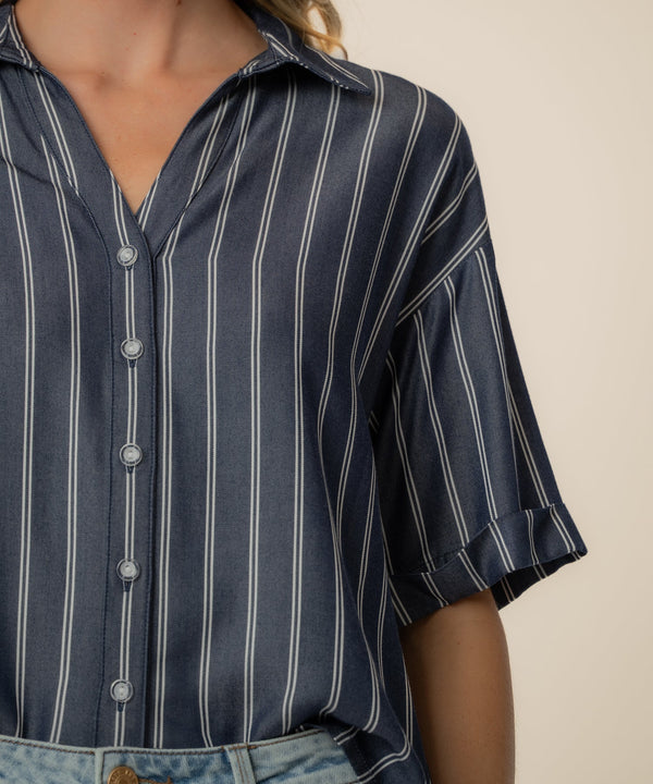Brenda Stripe Boxy Shirt in Indigo/White