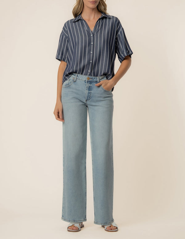 Brenda Stripe Boxy Shirt in Indigo/White